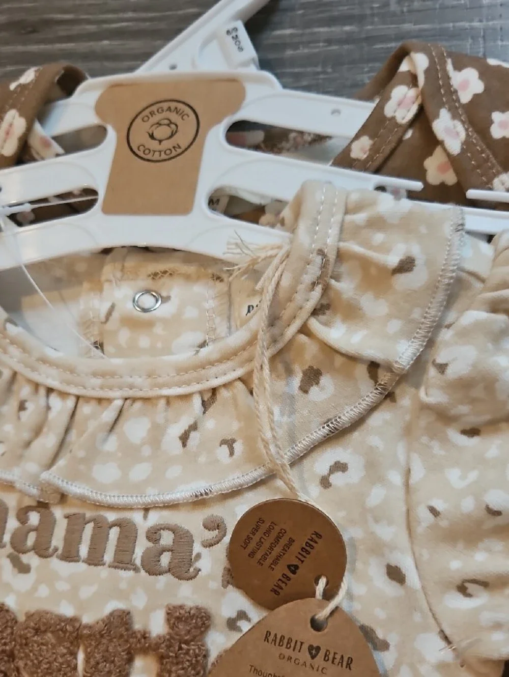 Rabbit & Bear Organic Beige 'Mama's Bestie' Baby One-Piece Set Of 2